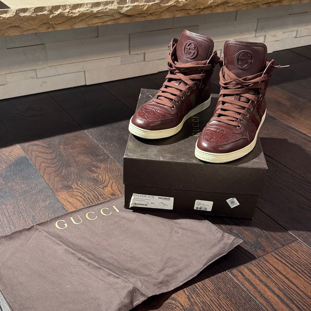 Gucci Men's Wine Leather High-Top Sneakers